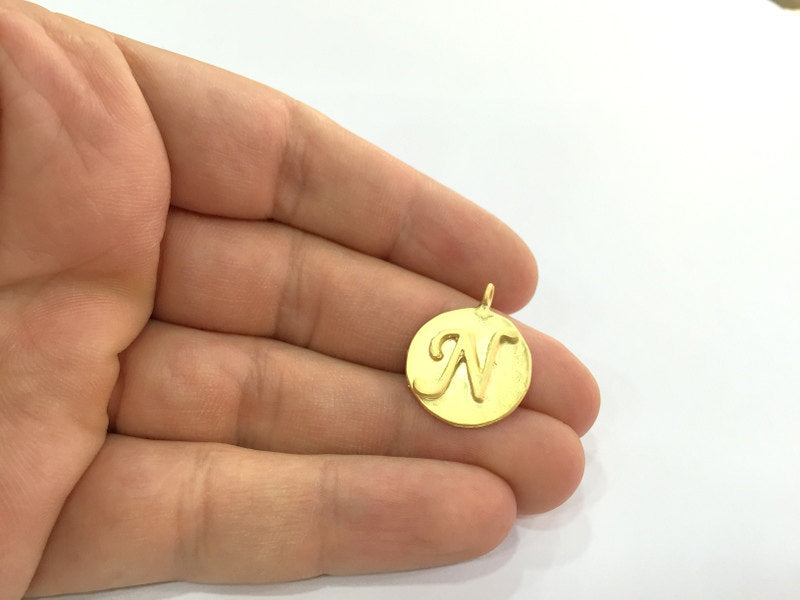 20mm N Charm , Gold Plated Brass G4841