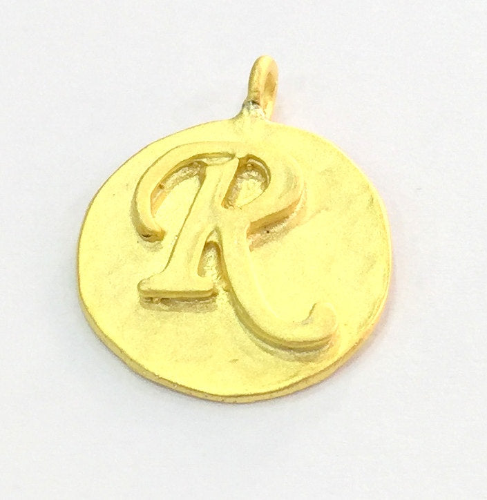 20mm R Charm , Gold Plated Brass G4847