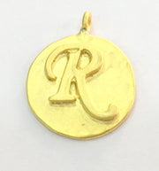 20mm R Charm , Gold Plated Brass G4847