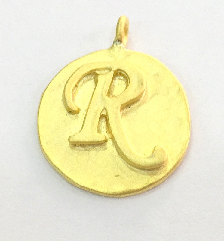20mm R Charm , Gold Plated Brass G4847