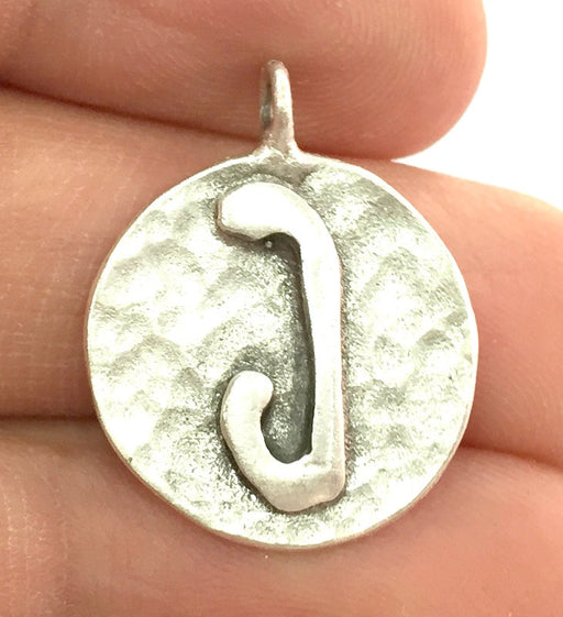 20mm J Charm , Antique Silver  Plated Brass G4850