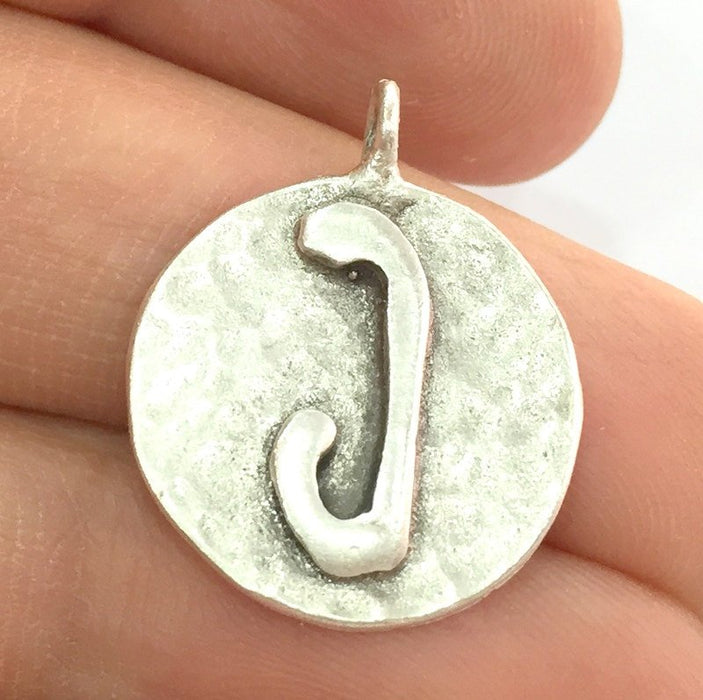 20mm J Charm , Antique Silver  Plated Brass G4850