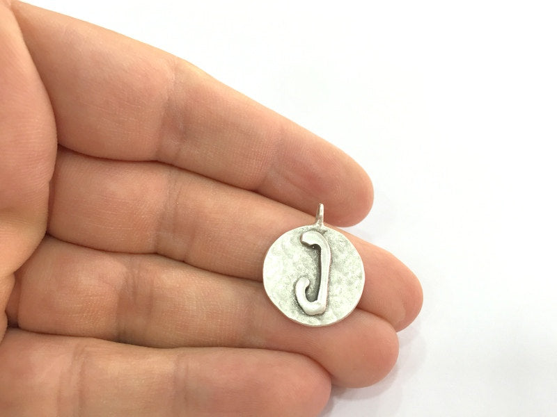 20mm J Charm , Antique Silver  Plated Brass G4850