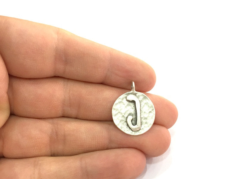 20mm J Charm , Antique Silver  Plated Brass G4850