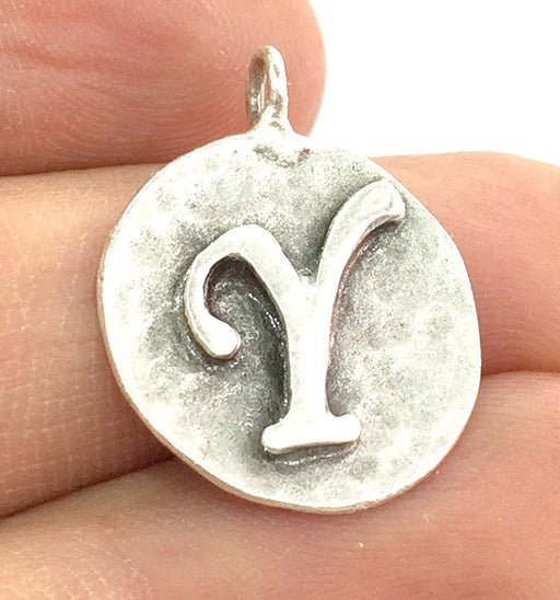 20mm Y Charm , Antique Silver  Plated Brass G4851