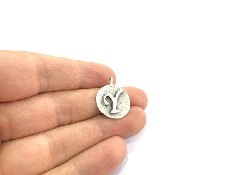 20mm Y Charm , Antique Silver  Plated Brass G4851