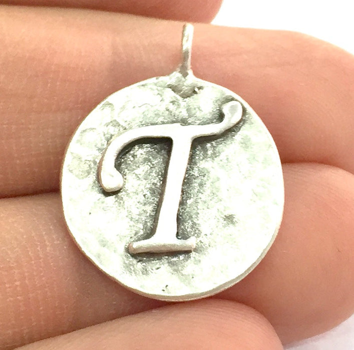 20mm T Charm , Antique Silver  Plated Brass G4854