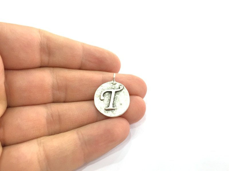 20mm T Charm , Antique Silver  Plated Brass G4854