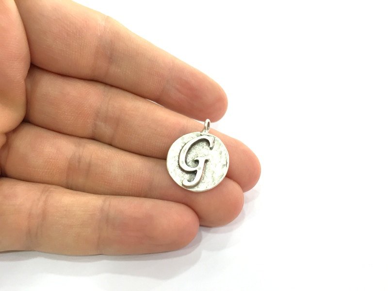 Letter G Charm 20mm , Antique Silver  Plated Brass G4857