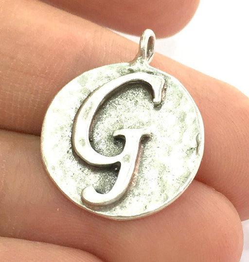 Letter G Charm 20mm , Antique Silver  Plated Brass G4857