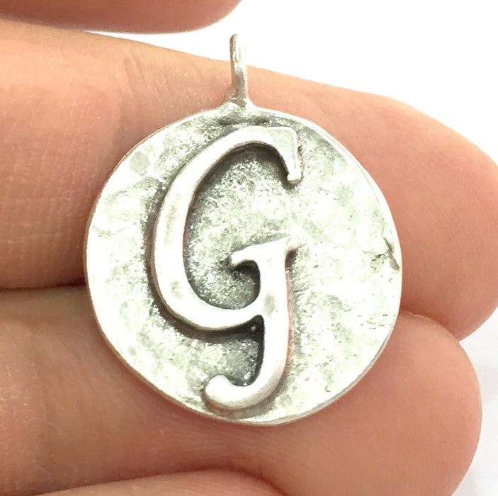 Letter G Charm 20mm , Antique Silver  Plated Brass G4857