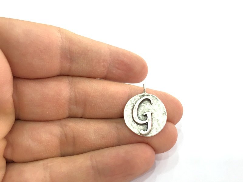 Letter G Charm 20mm , Antique Silver  Plated Brass G4857