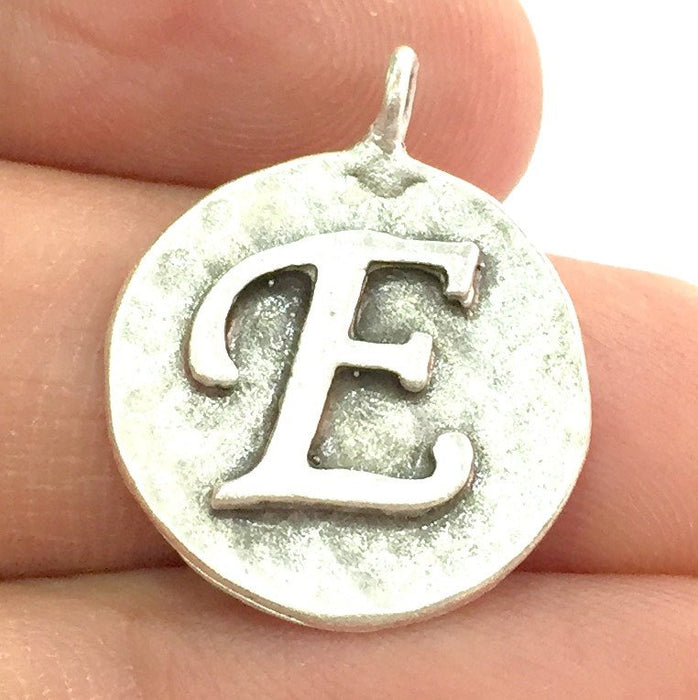 20mm E Charm , Antique Silver  Plated Brass G4858