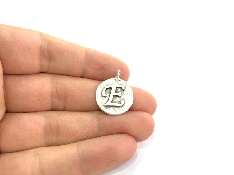 20mm E Charm , Antique Silver  Plated Brass G4858