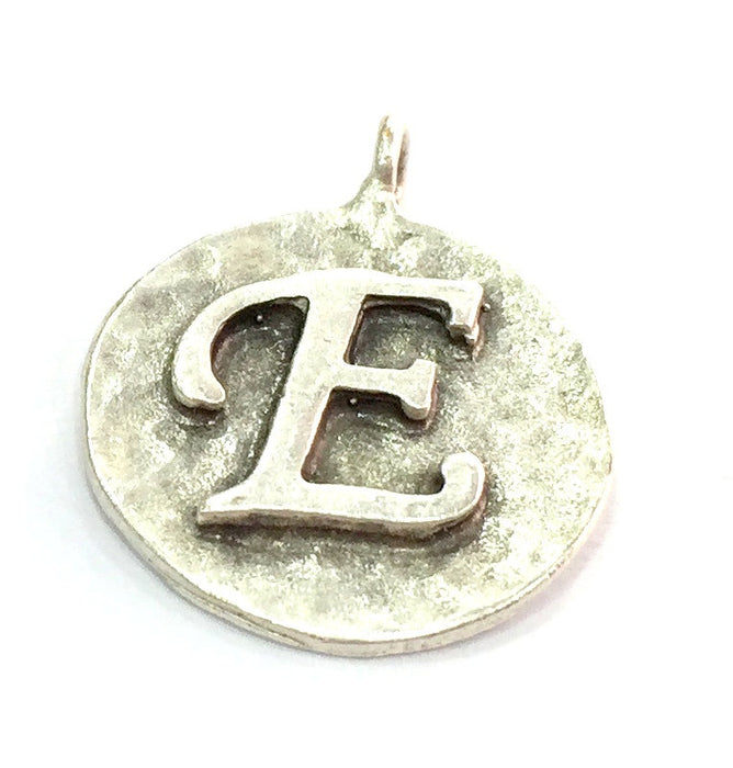 20mm E Charm , Antique Silver  Plated Brass G4858