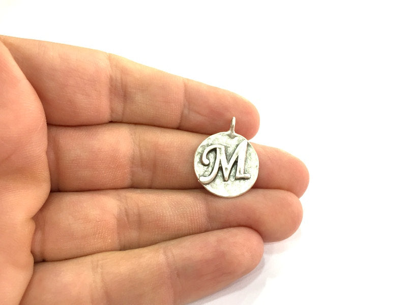 20mm M Charm , Antique Silver  Plated Brass G4860