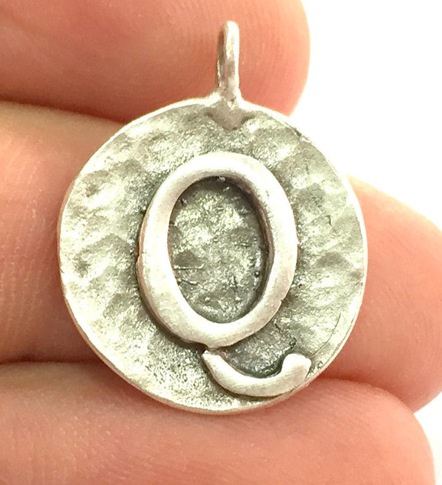 20mm Q Charm , Antique Silver  Plated Brass G4863