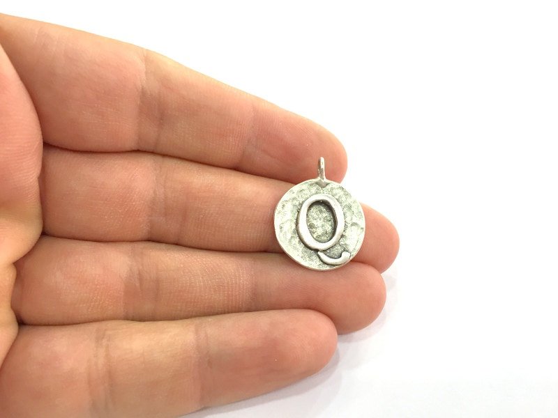 20mm Q Charm , Antique Silver  Plated Brass G4863