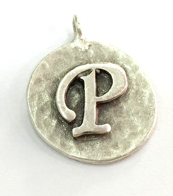 20mm P Charm , Antique Silver  Plated Brass G4864