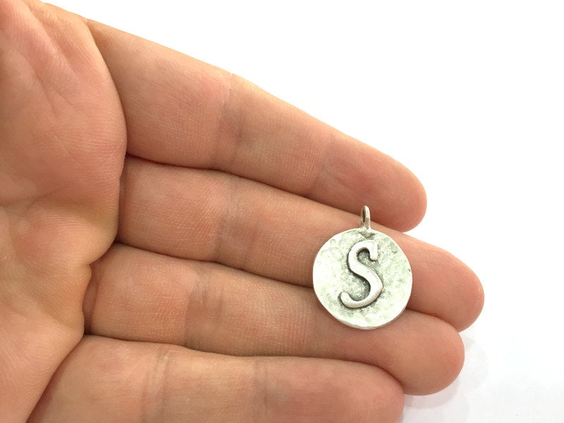 20mm S Charm , Antique Silver  Plated Brass G4870