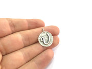 20mm V Charm , Antique Silver  Plated Brass G4871