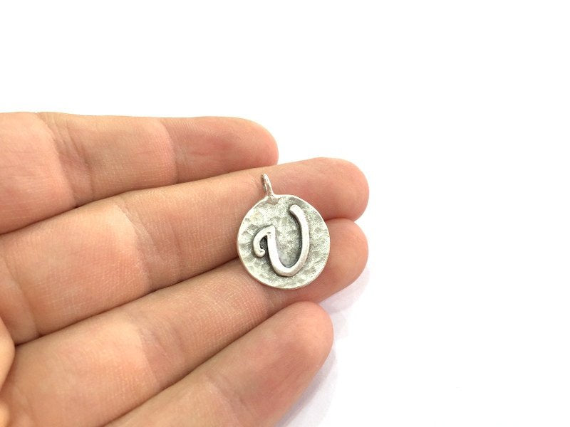 20mm V Charm , Antique Silver  Plated Brass G4871