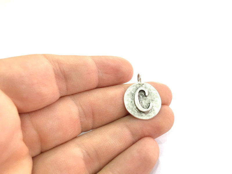 20mm C Charm , Antique Silver  Plated Brass G4872