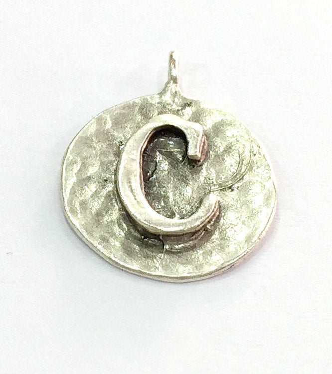 20mm C Charm , Antique Silver  Plated Brass G4872