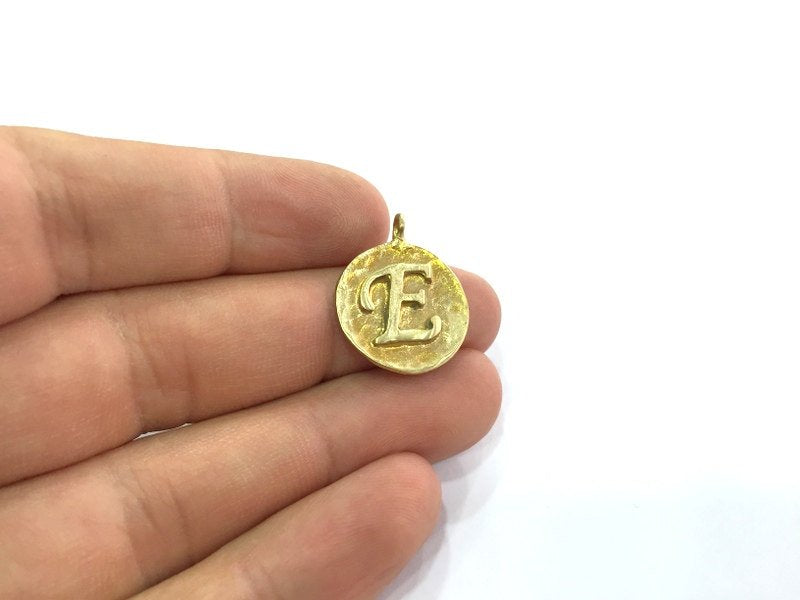 Raw Brass E Letter Charm 20mm  G4911