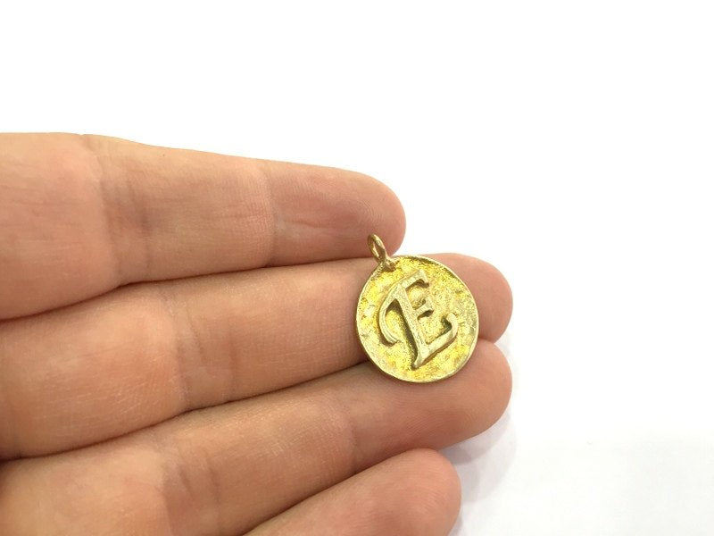 Raw Brass E Letter Charm 20mm  G4911