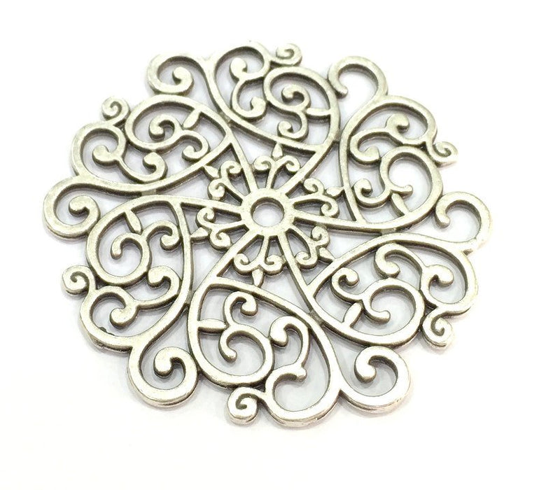 Patterned  Pendants (50mm) Antique Silver Plated Metal  G4929