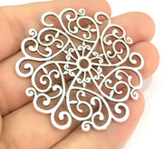 Patterned  Pendants (50mm) Antique Silver Plated Metal  G4929