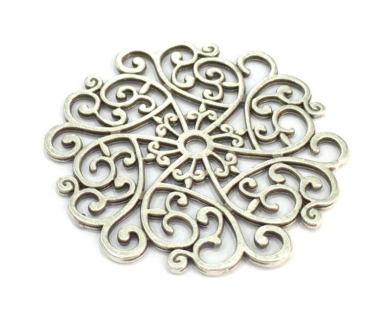 Patterned  Pendants (50mm) Antique Silver Plated Metal  G4929