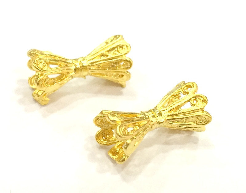 2 Flower Rondelle Beads (18x10 mm)  Gold Plated Brass  G4936