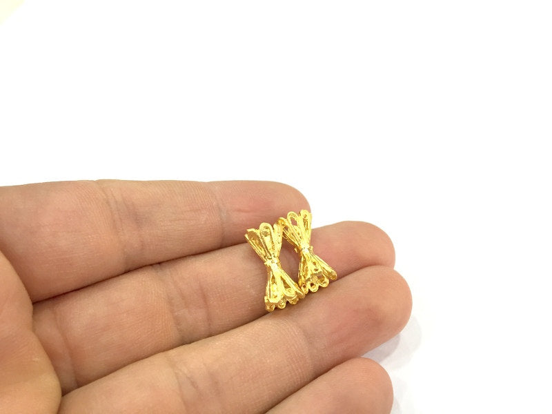 2 Flower Rondelle Beads (18x10 mm)  Gold Plated Brass  G4936