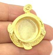 Pendant Blank Bezel Settings Base Blank Mountings Necklace Blank Cabochon Base Gold Plated Brass   (16 mm blank) G10055
