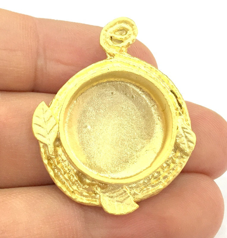 Pendant Blank Bezel Settings Base Blank Mountings Necklace Blank Cabochon Base Gold Plated Brass   (16 mm blank) G10055