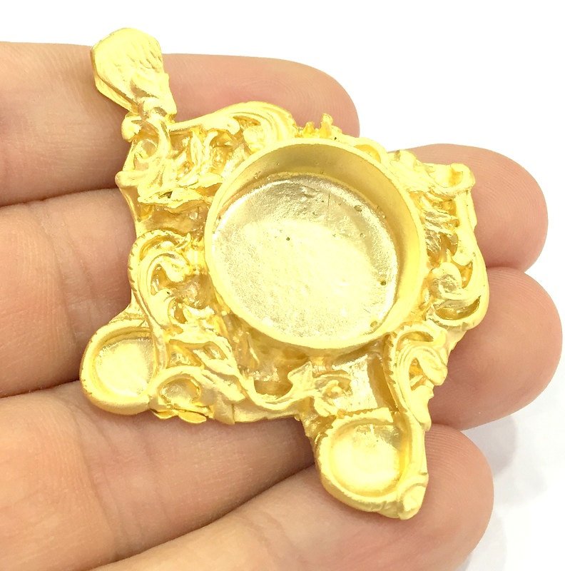 Pendant Blank Bezel Settings Base Blank Mountings Necklace Blank Cabochon Base Gold Plated Brass (20 mm blank) G10048