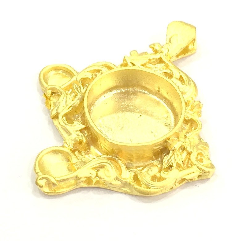 Pendant Blank Bezel Settings Base Blank Mountings Necklace Blank Cabochon Base Gold Plated Brass (20 mm blank) G10048
