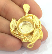 Pendant Blank Bezel Settings Base Blank Mountings Necklace Blank Cabochon Base Gold Plated Brass  (16 mm blank) G10044