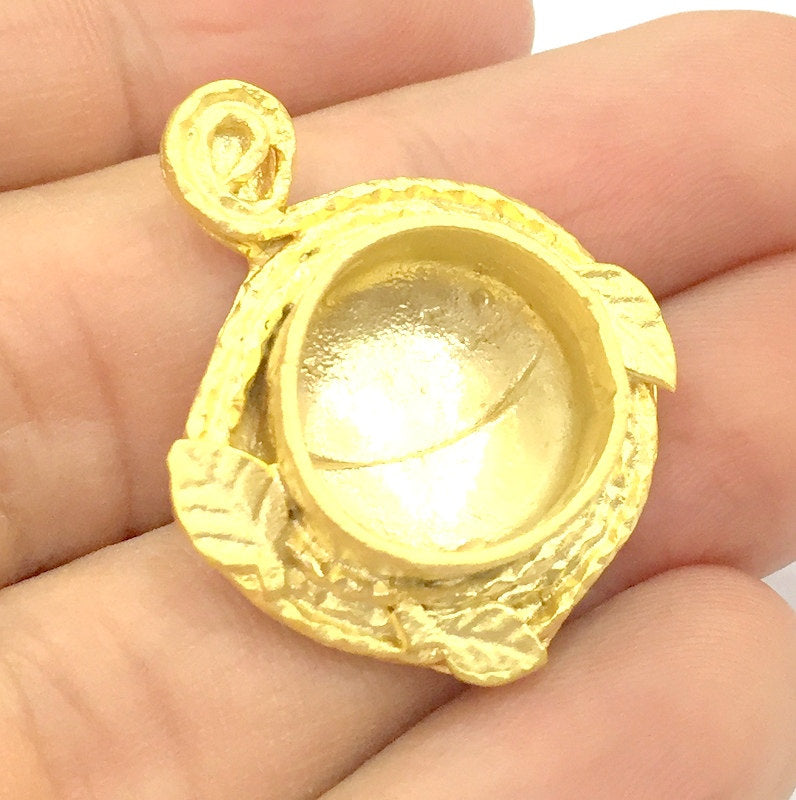 Pendant Blank Bezel Settings Base Blank Mountings Necklace Blank Cabochon Base Gold Plated Brass  (20 mm blank) G10040