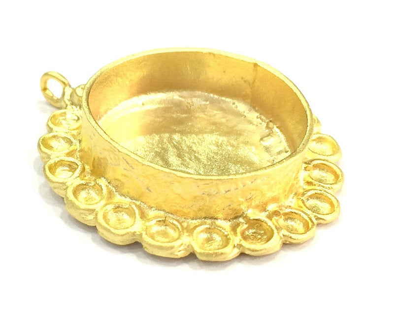 Pendant Blank Bezel Settings Base Blank Mountings Necklace Blank Cabochon Base  Gold Plated Brass  (25 mm blank) G10037