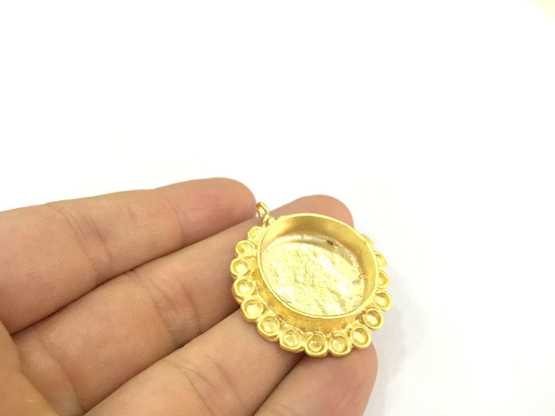 Pendant Blank Bezel Settings Base Blank Mountings Necklace Blank Cabochon Base  Gold Plated Brass  (25 mm blank) G10037