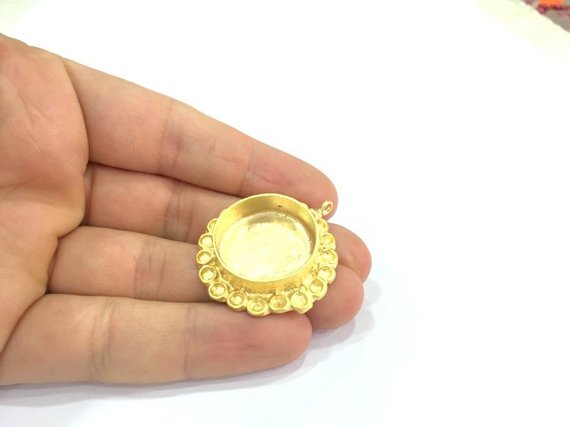 Pendant Blank Bezel Settings Base Blank Mountings Necklace Blank Cabochon Base  Gold Plated Brass  (25 mm blank) G10037