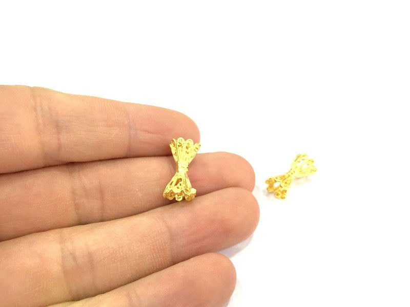 2 Flower Rondelle Beads (18x10 mm)  Gold Plated Brass  G4936