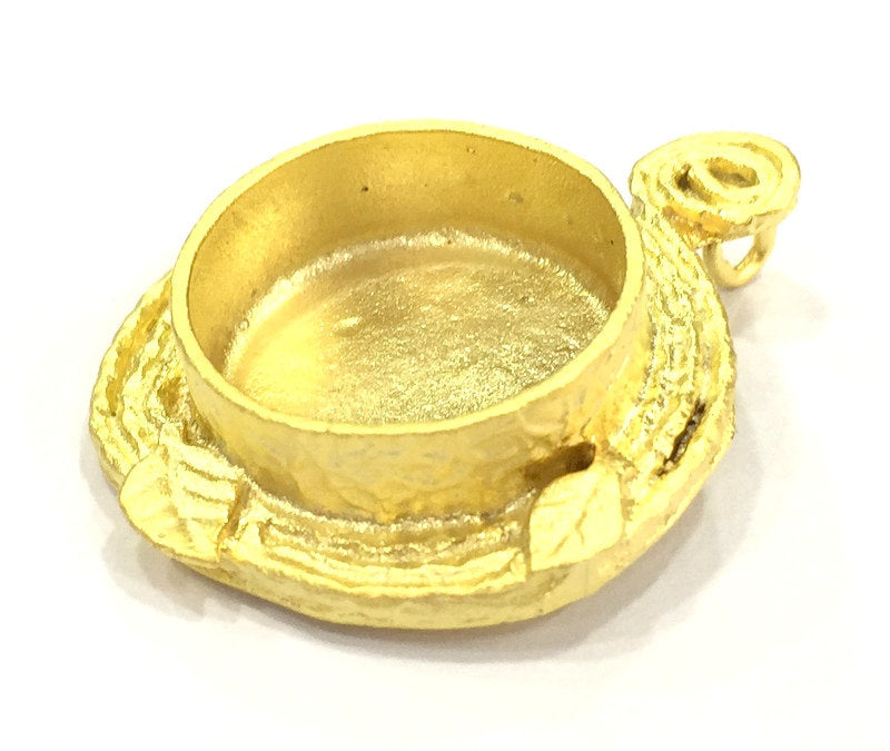 Pendant Blank Bezel Settings Base Blank Mountings Necklace Blank Cabochon Base Gold Plated Brass   (16 mm blank) G10055