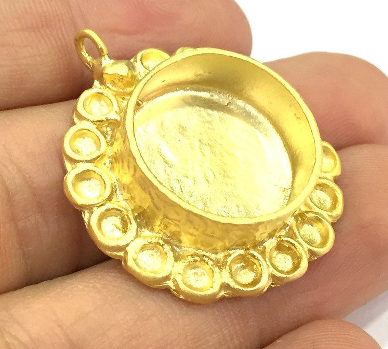 Pendant Blank Bezel Settings Base Blank Mountings Necklace Blank Cabochon Base Gold Plated Brass  (20 mm blank) G10052