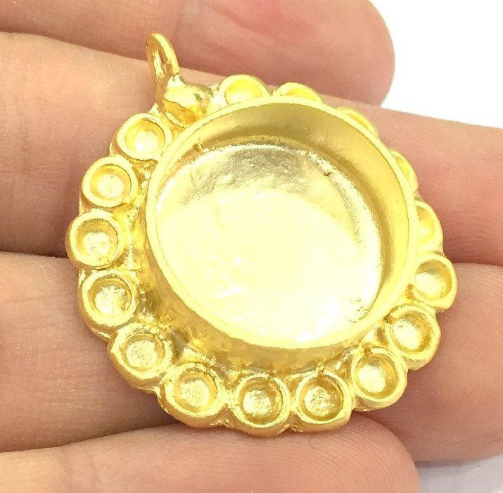 Pendant Blank Bezel Settings Base Blank Mountings Necklace Blank Cabochon Base Gold Plated Brass  (20 mm blank) G10052