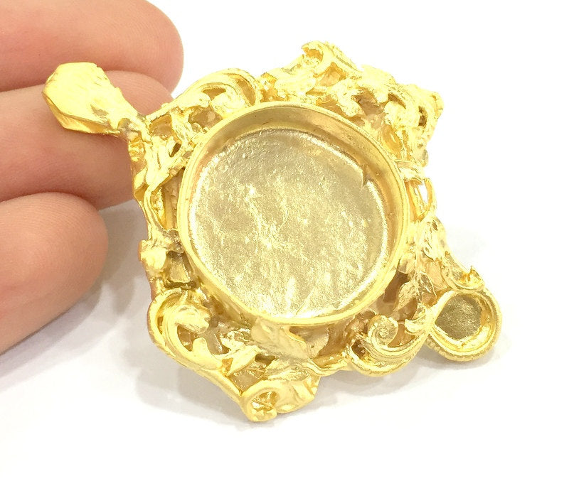 Pendant Blank Bezel Settings Base Blank Mountings Necklace Blank Cabochon Base  Gold Plated Brass   (25 mm blank) G10046