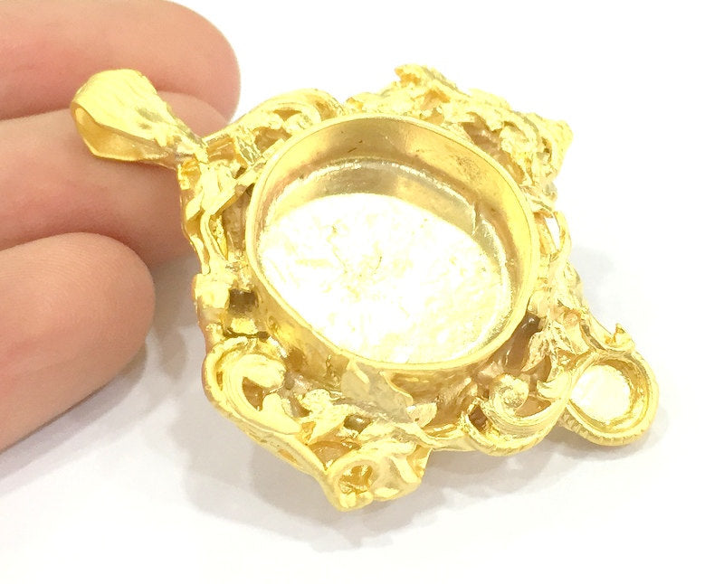 Pendant Blank Bezel Settings Base Blank Mountings Necklace Blank Cabochon Base  Gold Plated Brass   (25 mm blank) G10046